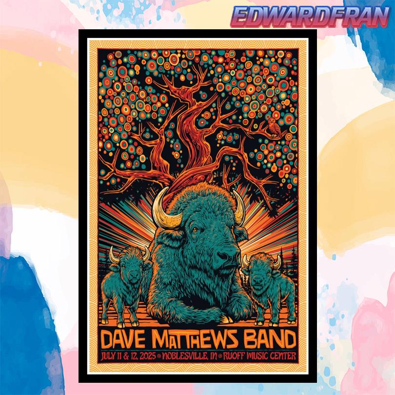 Dave Matthews Band 2025 Poster – Ruoff Music Center Noblesville IN July 11–12